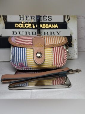 Dooney & Bourke Seersucker Wristlet Blue Duck Detachable Leather Strap